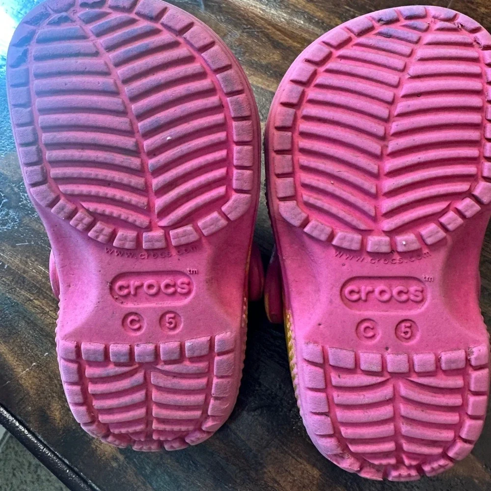 Crocs Kids Classic Clogs Pink‎ Yellow Spray Dye Marble Slip On Shoes Size C5
